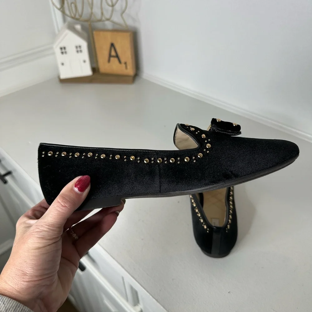 Cole Haan Black Velvet Studded Loafers Women’s 8.5B Gold Hardware Classic - Picture 7 of 10